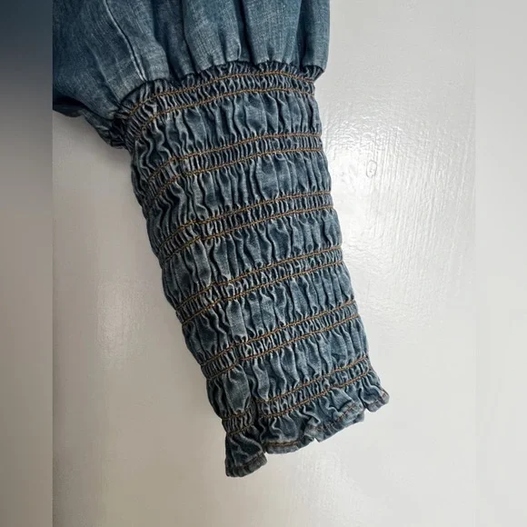 Veronica Beard Allie Chambray Shirt Dress 2 Ruched Denim Button Front $398 - Picture 4 of 6